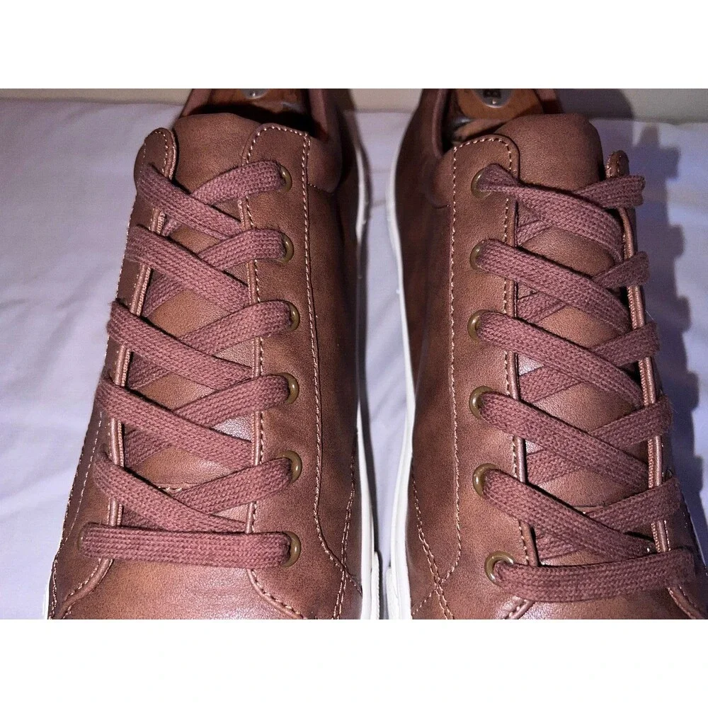 Banana Republic Cognac Faux Leather Sneakers Brown Mens Size 12 Shoe Laces